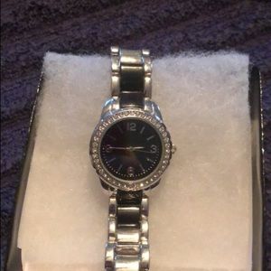 Black and silver watch with CZ stones